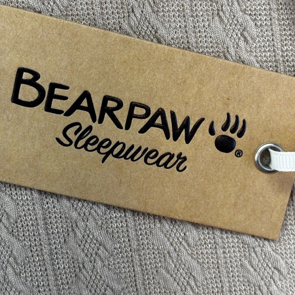 Bearpaw Nightgown Women Large Tan Cable Textured‎ Henley Sleep Shirt Pajamas New